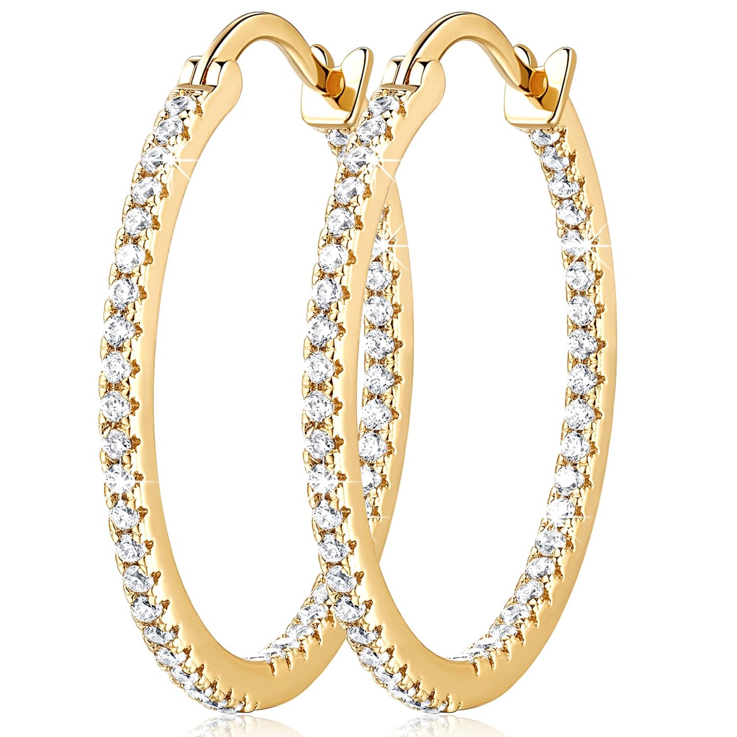 Aidomiya Gold Hoop Earrings 14K Gold Hoop Earrings for Women with Dual-sided Cubic Zirconia Hoops Earring for Women Sensitive Ears Hypoallergenic Womens earring 35MM