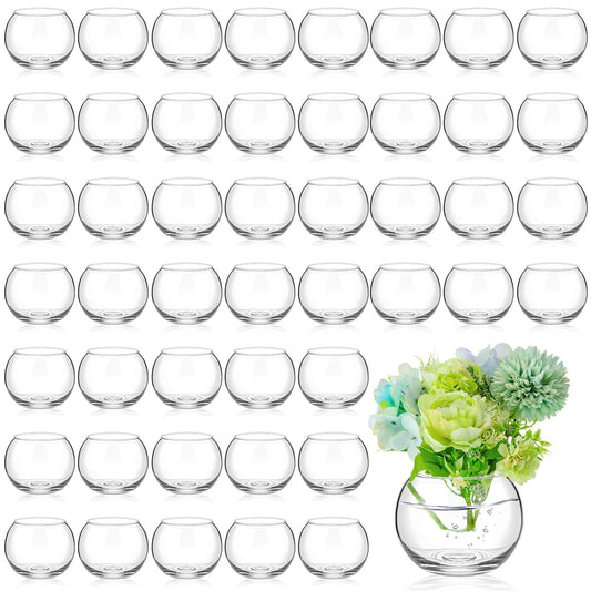 48 Pcs Glass Bubble Bowl Vase Bulk, Clear Round Glass Centerpiece Bowls for Valentine's Wedding Table Decor, Fish Flower Bud Vase Terrarium for Event Party DIY (3.5" h X 4.7" w)