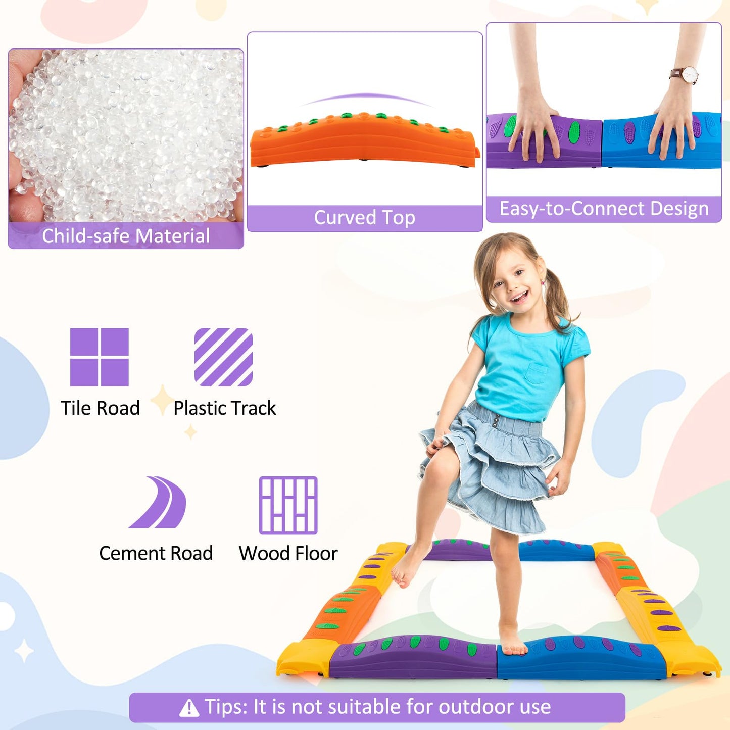 Costzon Wavy Balance Beam for Kids, 20-Piece Toddler Stepping Stones w/Textured Surface & Non-Slip Foot Pads, 180 LBS Weight Capacity, Coordination Blocks Gym Set, Obstacle Course Toys for Girls Boys