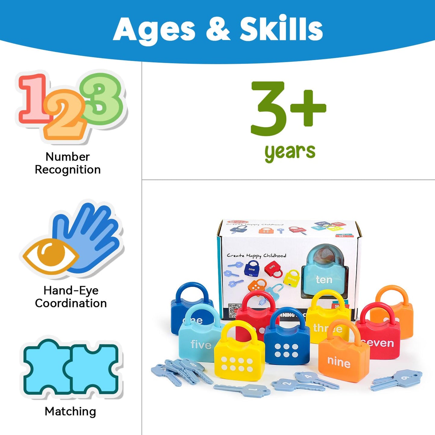 YYDeek Montessori Toys for 3 Year Old, Preschool Activities Toys Games for Toddler, Lock & Key Counting Toys for Toddlers, Math Manipulatives for Preschool Kindergarten Learning & Education