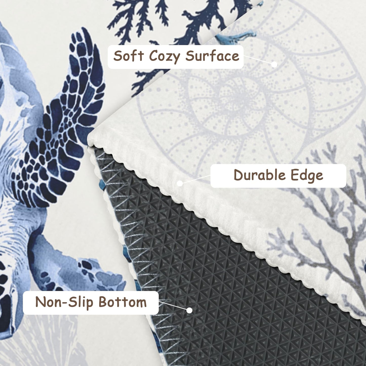 Wnoesat Summer Coastal Outdoor Door Mat 2x3 Nautical Coral Sea Turtle Entryway Area Rug Navy Blue Beach Theme Small Low Pile Front Doormat Washable Throw Rugs for Living Room Bedroom Kitchen
