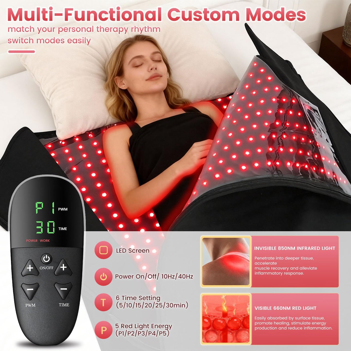 71"x32" Medical-Grade TPU Red Light Therapy Mat for Full Body Pain Relief, Dual Wavelength Infrared Red Light Blanket with 2,520 (660nm & 850nm) LEDs for Home Use