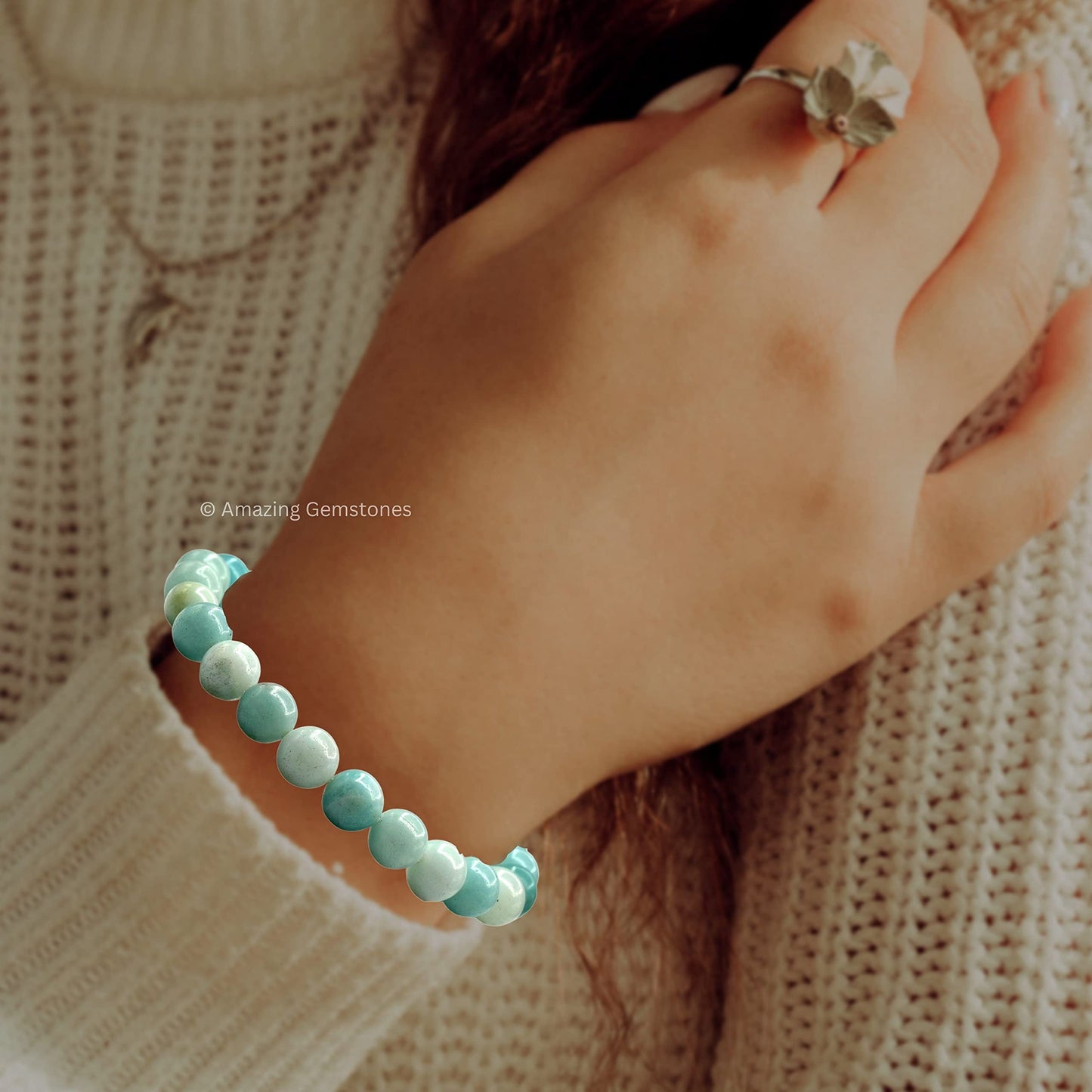 Amazing Gemstone Amazonite Bracelet for Women Men's Gifts - Protection Healing Crystal Bracelet - 8mm Gemstone Beaded Adjustable Bracelet Pulseras Para Hombres Mujer Stocking Stuffers
