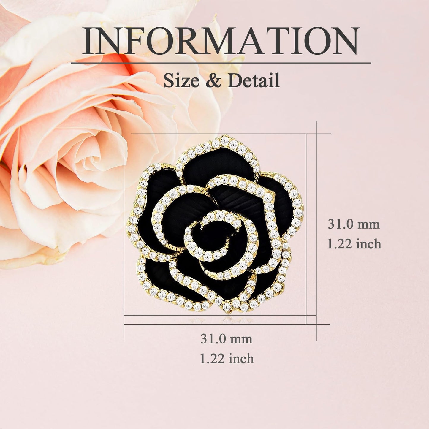EMEGCY Black Rose Brooches for Women Rhinestone Rose Brooch Pins Gold Flower Pin 18K Gold-plated Flower Lapel Pin Jewelry Gift for Wife Mom Birthday Anniversary
