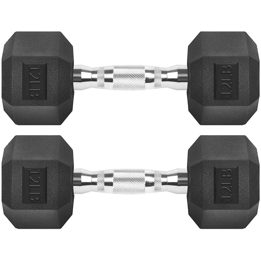 Hex Dumbbells Rubber Coated Cast Iron Hex Black Dumbbell Free Weights for Exercises 12 Pounds/Pair