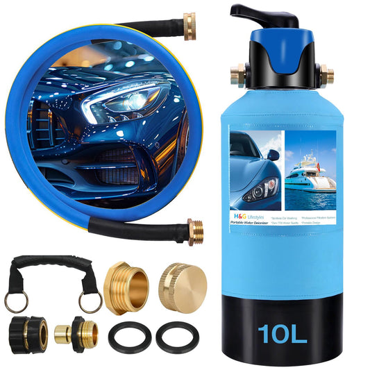 H&G lifestyles Spotless Water System for Car Wash, with By-Pass Valve, Water Deionizer for Car Washing, Spot-Free Deionized Water,Portable Design 3/4 GHT Brass Fittings