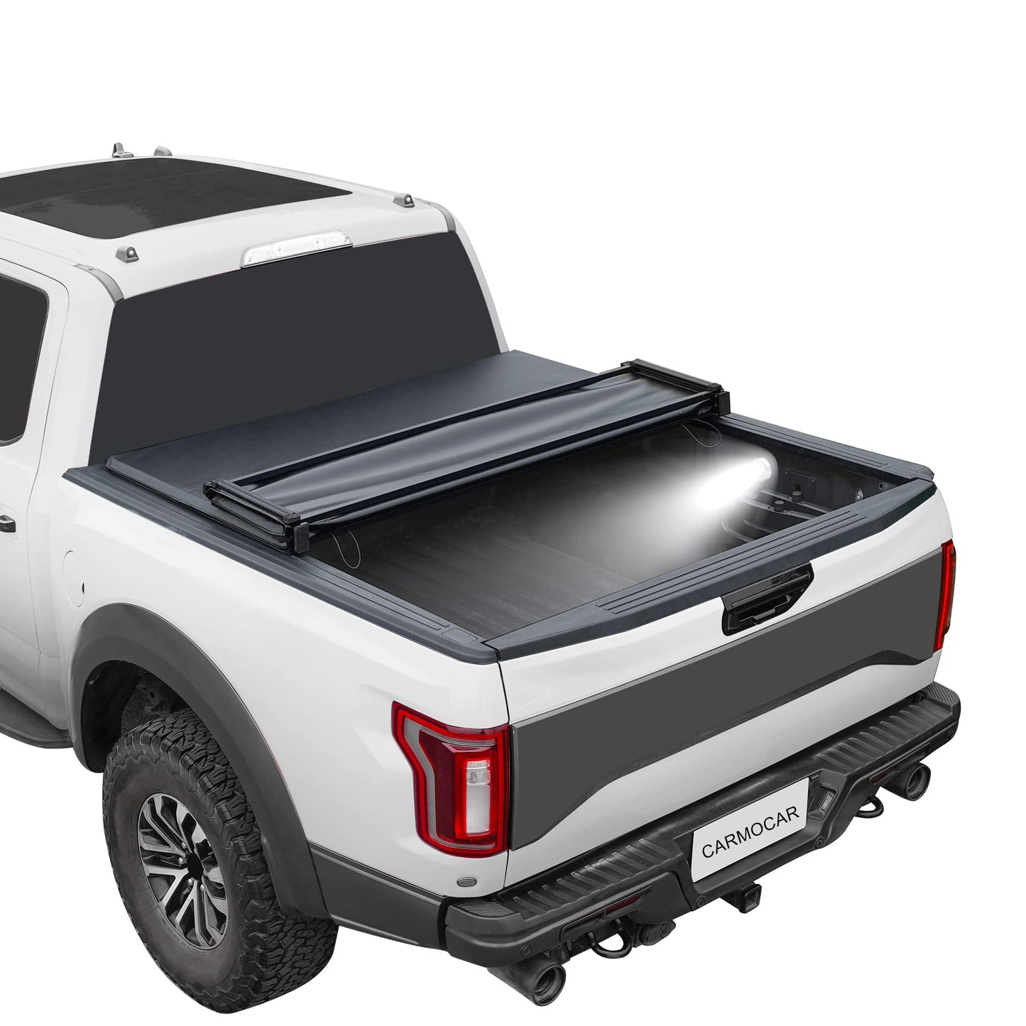 CARMOCAR Soft 4-Fold Truck Bed Tonneau Cover for 2019-2024 Replacement for Ford Ranger 6FT,Pickup Truck Bed Cover Accessories with Led Light(NOT for Models with Factory Utility Track Sys. & Roll Bar)