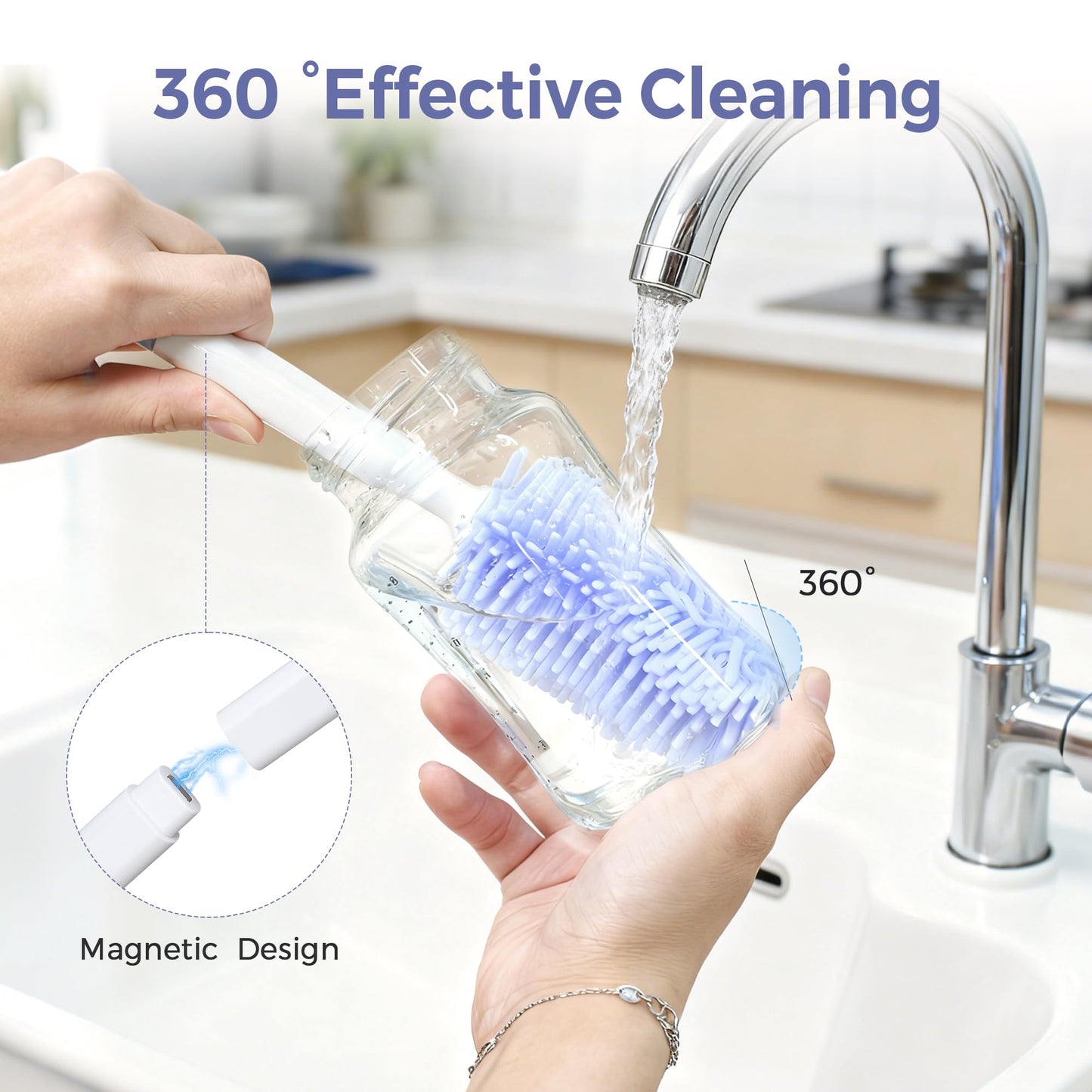 Baby Bottle Brush Set,8 in 1 Magnetic Design Cleaner Bottle Brush Kit with Silicone Brush,Drying Rack for Baby Bottle, Breast Pumps,Nipples - Home&Travel Gift for New Parents