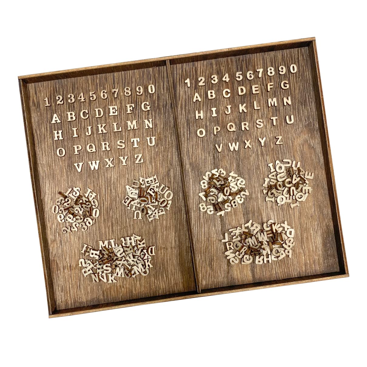 Quarter Inch 0.25 Inch 2142 Pieces Tiny Wooden Letters Unfinished Wood Numbers for Scrapbooking Crafts (with Two Fonts in Brown Tray)