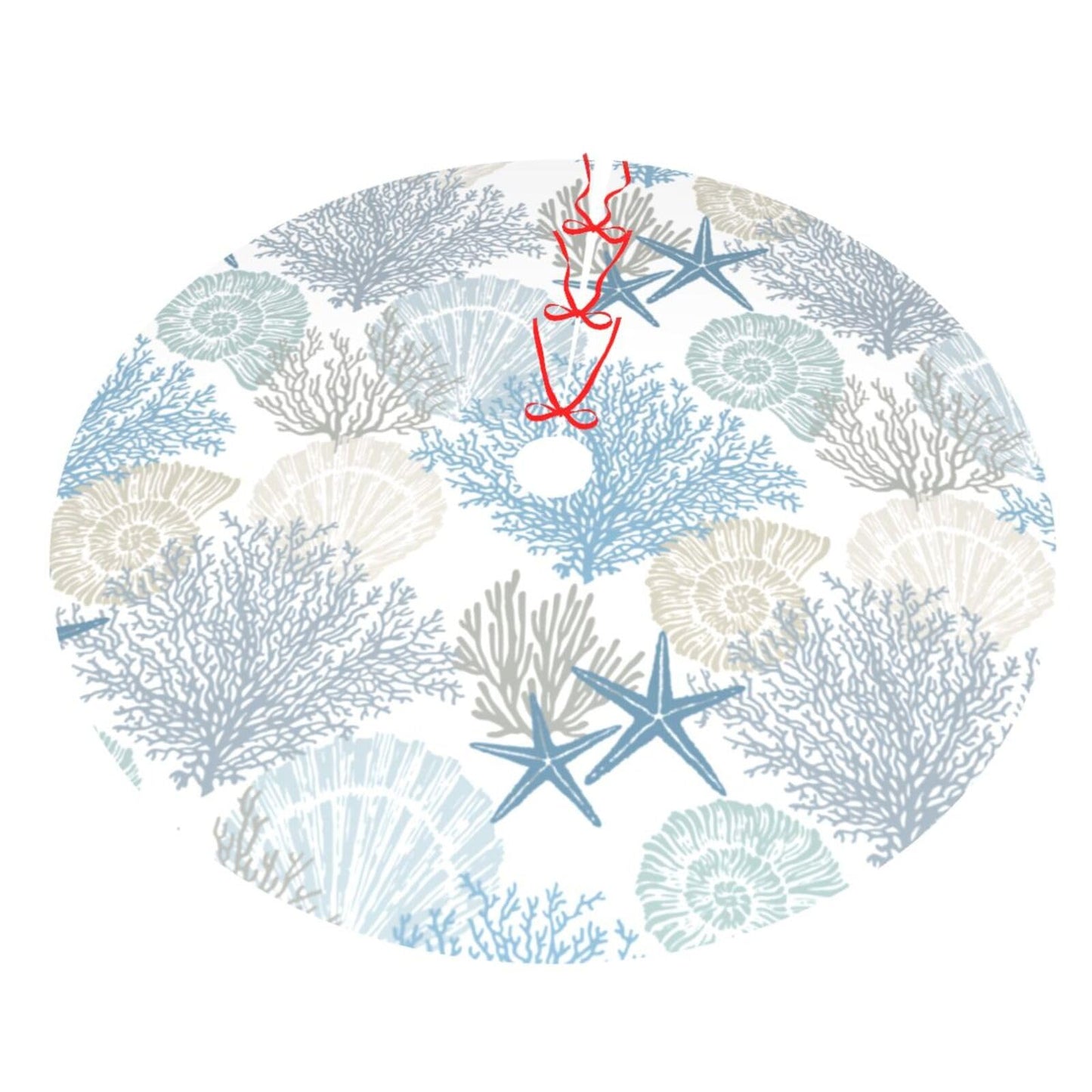 Ocean Sea Shell Starfish Coral Coastal Nautical 36 Inch Christmas Tree Skirt Carpet Mat Funny Party Soft Cover Mat Decor Supplies for Xmas Halloween Decorations Occasion Farmhouse