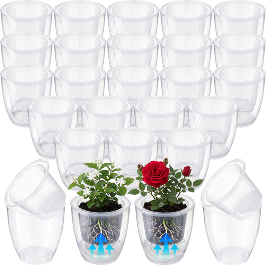 Ferrochef 36 pcs Self Watering Pots, 3.5 Inch Plastic Flower Plant Pot with Inner Pot Self Watering Wick Planter White Clear Flower pots for Indoor House Plants Herbs, Flowers, Succulents