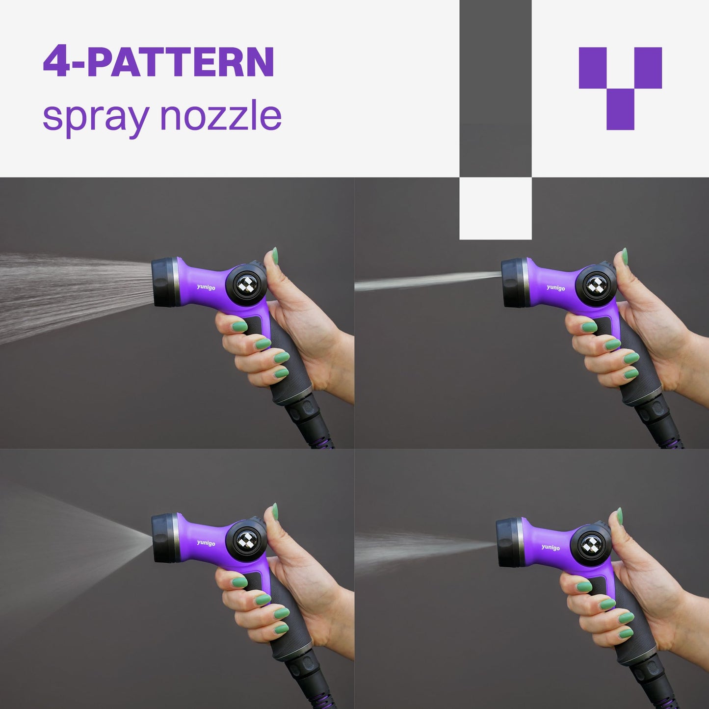 YUNIGO RELAX 50ft Expandable Purple Garden Hose – Lightweight No-Kink Design with Durable Aluminum Couplings, Spray Nozzle & Hose Mender for Home & Garden Watering