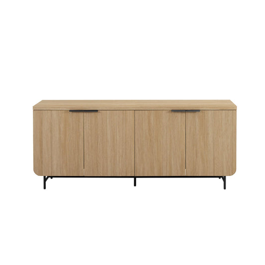 Walker Edison Reema Fluted 4-Door Kitchen Sideboard Buffet Console, 69 Inch, Coastal Oak