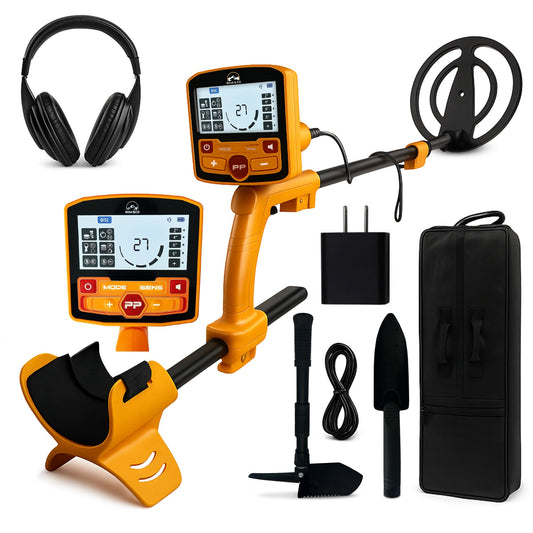 BoJa&Co Metal Detector for Adults with Pin Pointer – Waterproof Professional Gold Detector, Rechargeable Kit with 5 Modes, Headphones, Carry Bag, 4-in-1 Shovel & Pinpointer