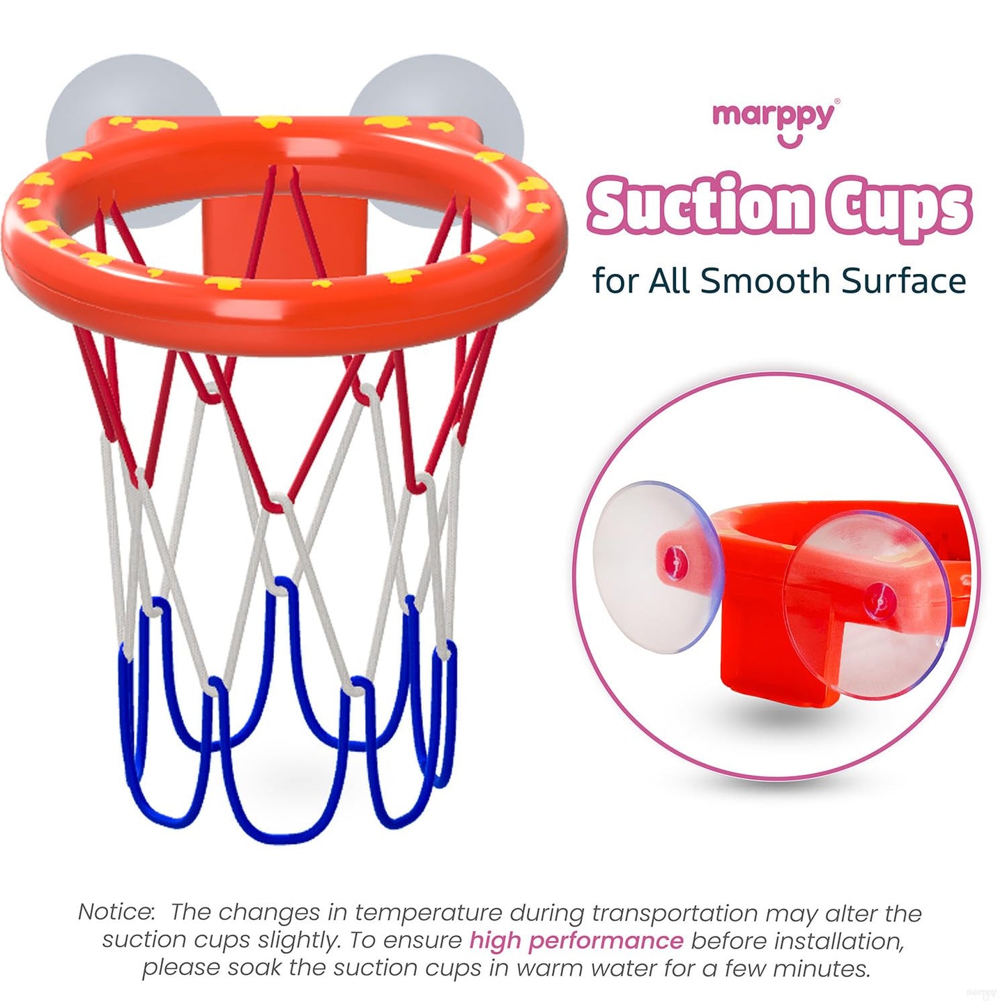 MARPPY Bath Toys - Bathtub Basketball Hoop for Toddler Kids - Bath Toys Mold-Free with Strong Suction Cups and 3 Colorful No-Hole Balls - Fun Shower Toys and Bathtub Toy for Toddlers