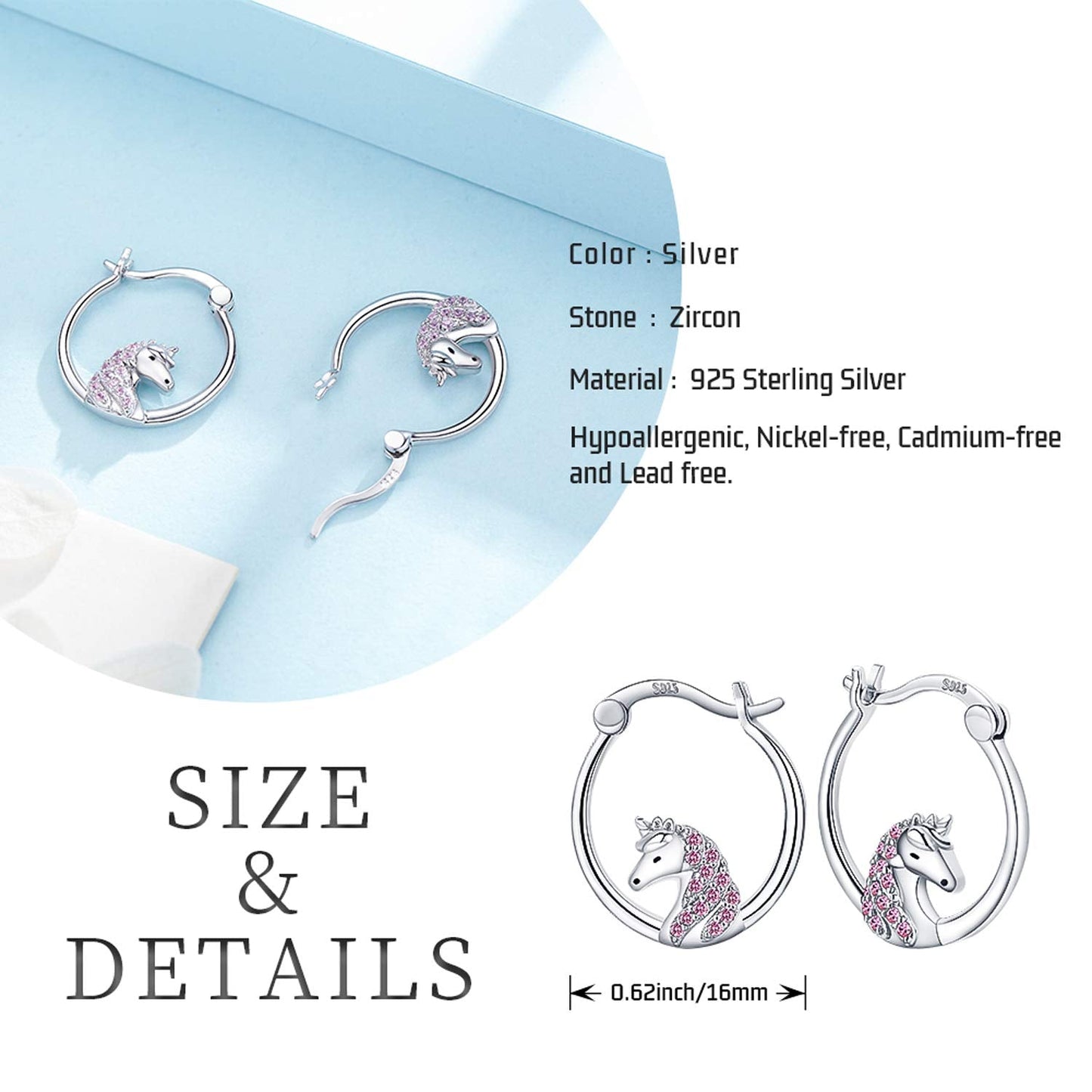 Unicorn Hoop Earrings for Girls Women Sterling Silver Small Animal Huggie Hoop Earrings for Sensitive Ears Unicorn Jewelry Graduation Gifts for Daughter Her