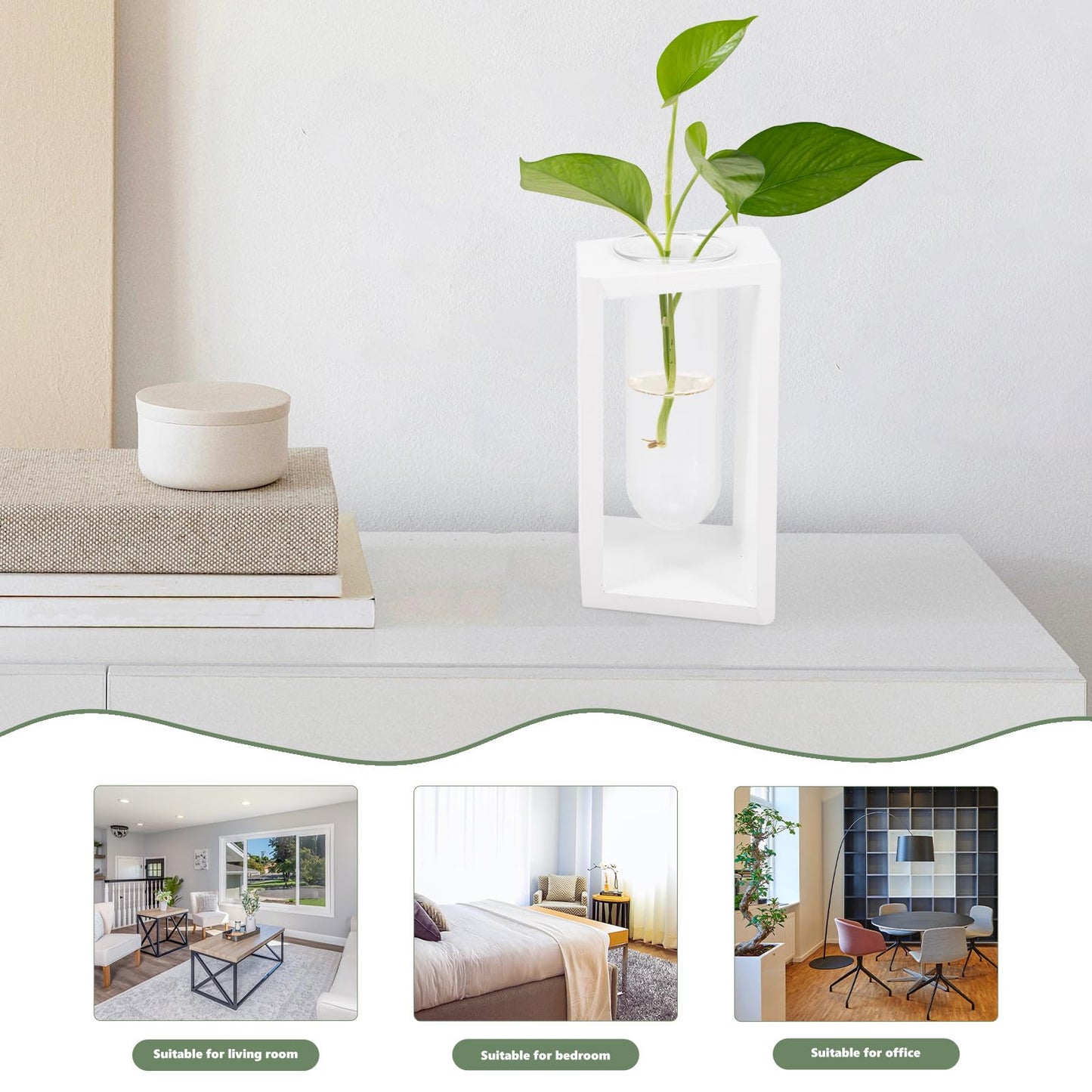 TOPPERFUN Test Tube Glass Planter with White Wood Rack, Small Hydroponic Vase for Indoor Plant Propagation and Home Décor, Creative Terrarium Tube for Succulents and Greenery