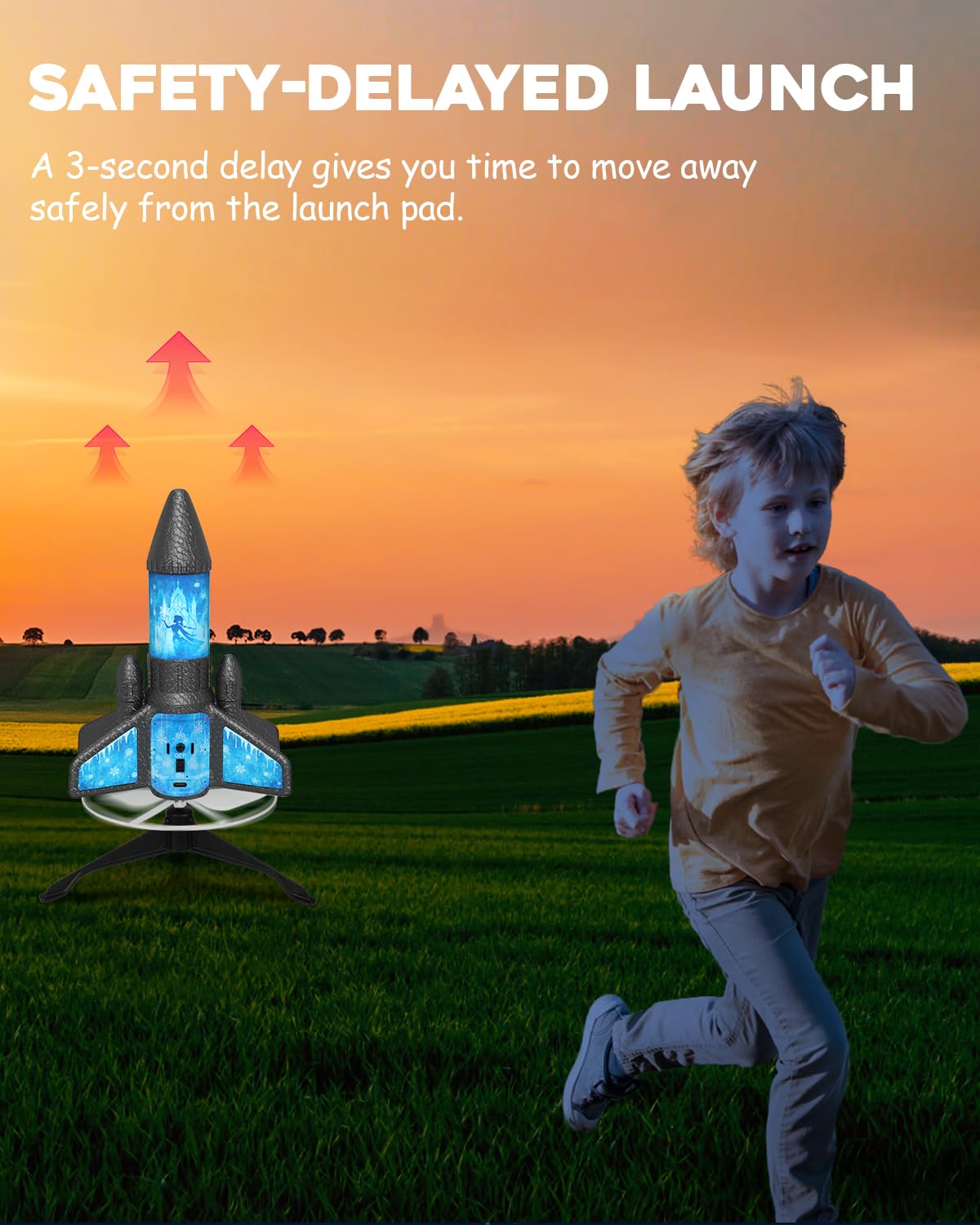 Rocket Launcher for Kids – 2nd Gen Upgraded Design, Electric Auto Launch, 200ft Flight with Safe Parachute, Outdoor Rocket Toy for Boys & Girls, Birthday Gift for Ages 8-13, Frozen Pattern (Snow Girl)