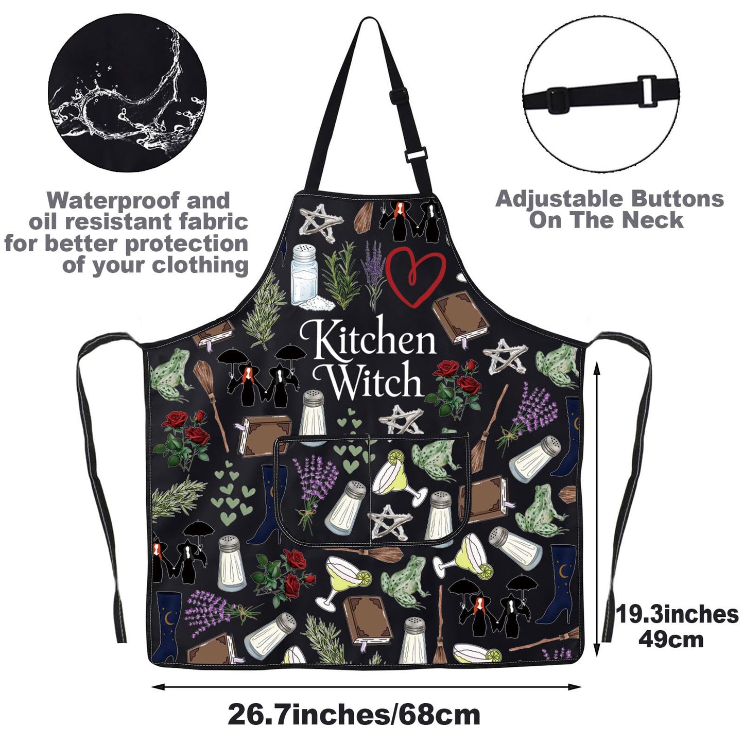 JNIAP Witches Kitchen Apron Salt Rosemary Lavender Love Gifts Magic Witchcraft Apron Witchy Gothic Gifts Witches Apron (witch ap)