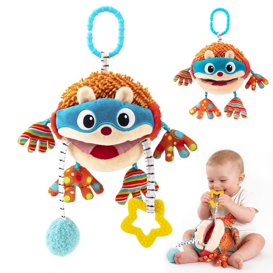 Baby Car Seat Toys Hanging- Sensory Ball Travel Toys for 6 7 8 9 10 11 12 Monthes with Rattle, Teether, Squeaky, Crinkle,Textures, Soft Montessori Plush Toys Newborn Gift Boys Girls Infant Roadtrip
