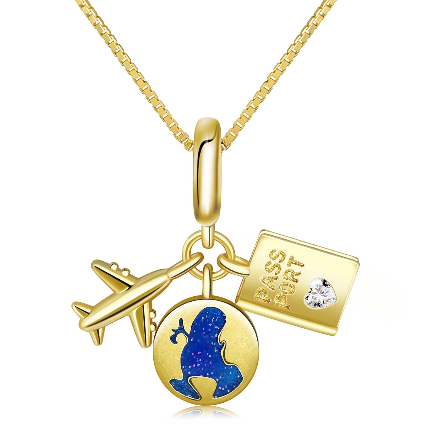 MISS RIGHT Charm Necklace for Women 18K Gold Plated World Travel Pendant Passport Airplane Earth Charms Necklace, Travel Jewelry Gifts for Women PASSPORT