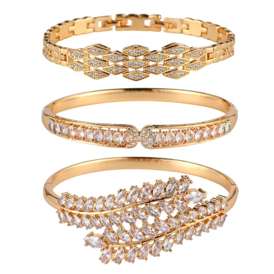 3 Pack 18K Gold Plated Bangles Bracelet Set for Women, Dainty Vintage Trendy Fashion Jewelry, Ideal Gift for Birthday Christmas Valentine's Day Mother's Day for Girlfriend Wife Mom Sister