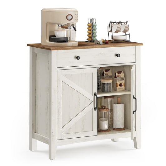 VASAGLE LIRY Collection - Buffet Cabinet, Coffee Bar Cabinet with a Drawer, Adjustable Shelf, Sideboard Storage with Cable Hole, Drawer Divider, Rustic White and Honey Brown UBBK341W01