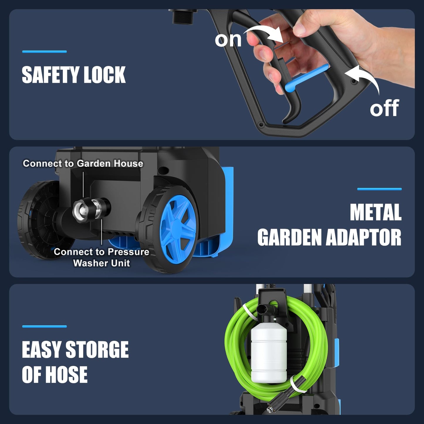 Commowner Pressure Washer 5000 PSI Adjustable Pressure, Power Cleaners Powered with 33ft Pressure Hose, 4 Nozzles and 500ml Foam Cannon, Cleaner Machine for Home, Light Blue