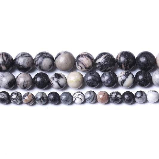 Round Loose Beads Natural Gem Beads Crystal Energy Stone Beads for Jewelry Making DIY Bracelet Necklace (Black net Work, 6MM)