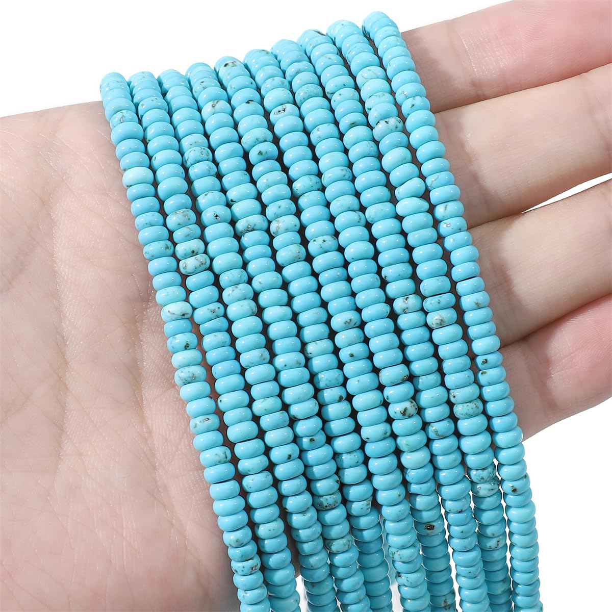 BEADIA Natural Blue Turquoise Disk Stone Beads 4x2mm 160pcs Rondelle Loose Semi Gemstone Beads for Jewelry Making Design