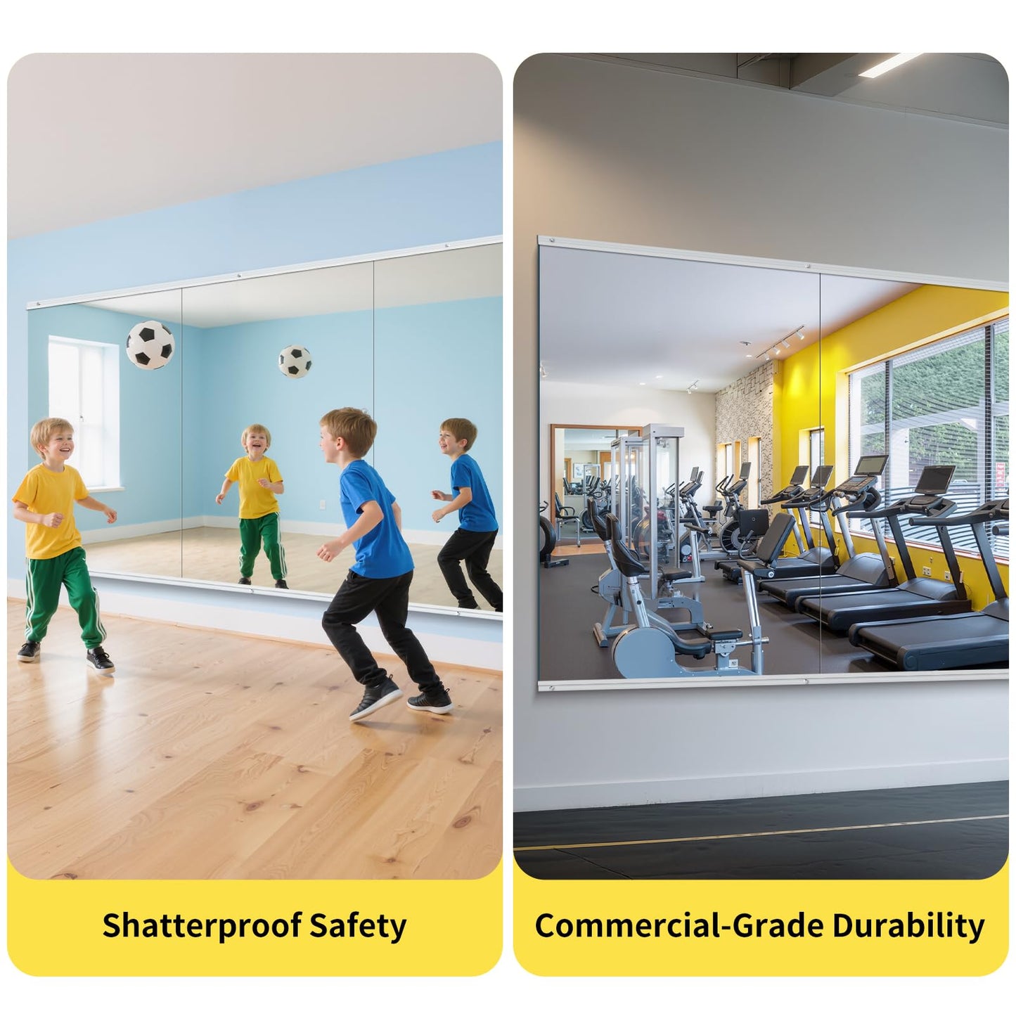 InfiniGlass Home Gym Mirror - 55x30 Inch, 2PCS Frameless Tempered Glass Full Body Mirror for Wall Mount - Ideal for Yoga, Workout, Bedroom, Dance Studio (Silver)