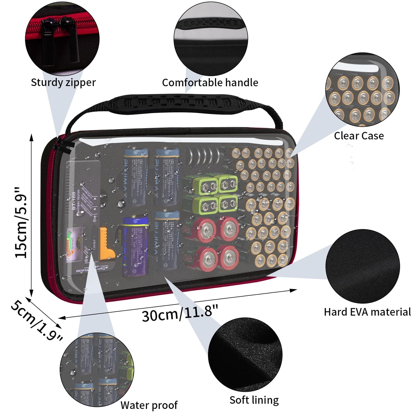 Yuecoom Battery Organizer Storage Box with Tester, Waterproof Organiser,Transparent Lid Holds Multiple Batteries, Portable Battery Organiser for Home, Travel and Gifting