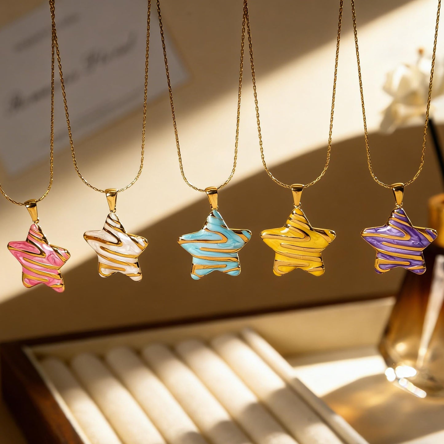 HWJQ Boho Starfish Choker Necklace Enamel Starfish Star Pendant Necklace Stainless Steel Sea Star Necklaces for Women Beachy Jewelry