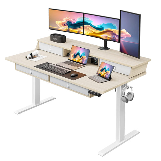 ErGear Electric Standing Desk with 4 Drawers, Height Adjustable Desk with Storage, C-Clamp Mount Compatible, Computer Home Office Table with Cable Management Tray