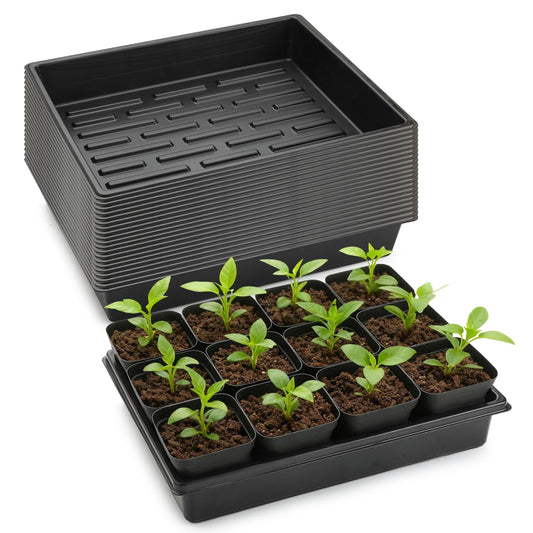 RooTrimmer 20 Pack Nursery Pots Trays (16.5"x13.2"x2.8"), Plastic Seed Starter Trays, Durable Carrying Seedling Starter Tray, Reusable Tray for Planting and Collecting Drainage Water (Black)