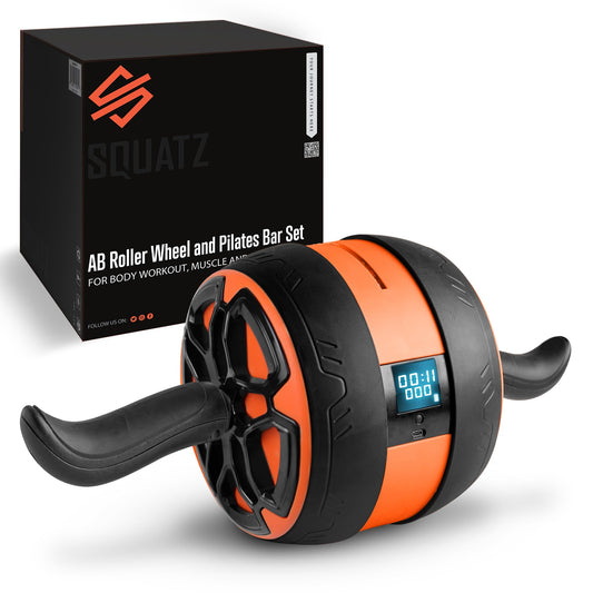 Squatz Digital Ab Roller Wheel - Ultra Wide Ab Wheel with Pilates Mat, for Abdominal and Core Strength Training with Exercise Program, With Rubber Handles, Overall Strength Builder for Men and Women