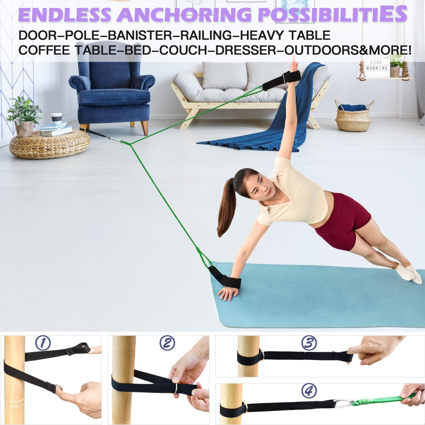 ATENTO Resistance Pilates System Reformer Style Pilates Lightweight Portable Pilates for Home Gym, 2 Pcs Resistance Bands,1 Door Anchor,1 Exercise Straps,1 Handle Straps