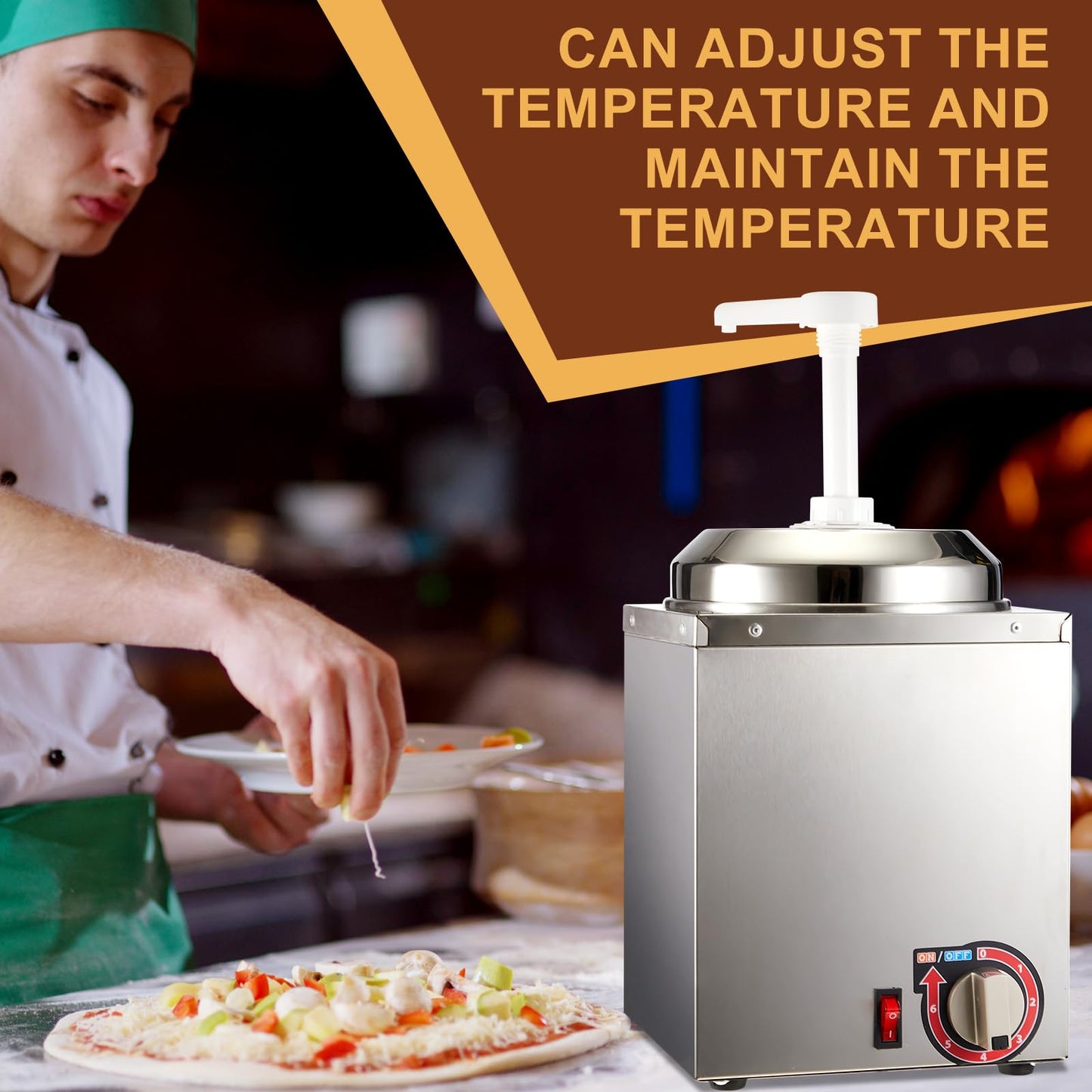 Nacho Cheese Dispenser with 2 Pcs Pump, 2.64 Qt Stainless Steel Hot Fudge Sauce Warmer with 6-Level Temperature Control, Nacho Cheese Machine for Chocolate, Caramel, Back to School Party Supply