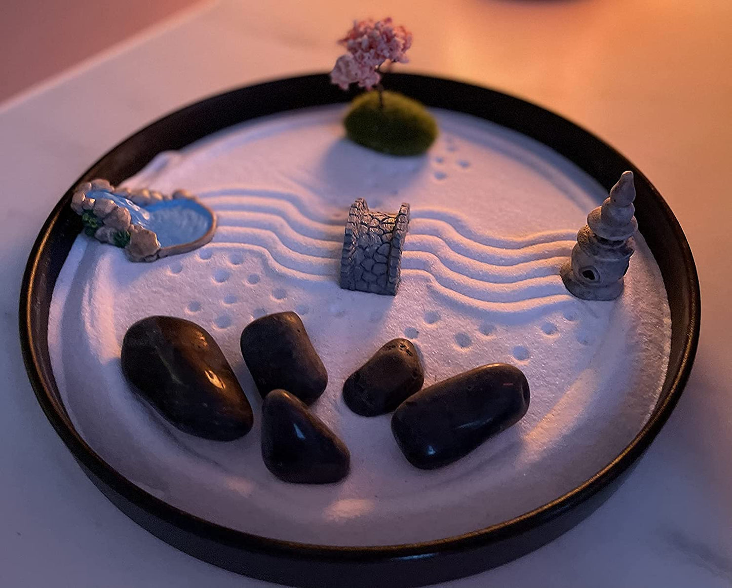 Artcome Japanese Zen Sand Garden for Desk with Rake, Stand, Rocks and Mini Furnishing Articles - Office Table Accessories, Mini Zen Sand Garden Kit - Meditation Gifts