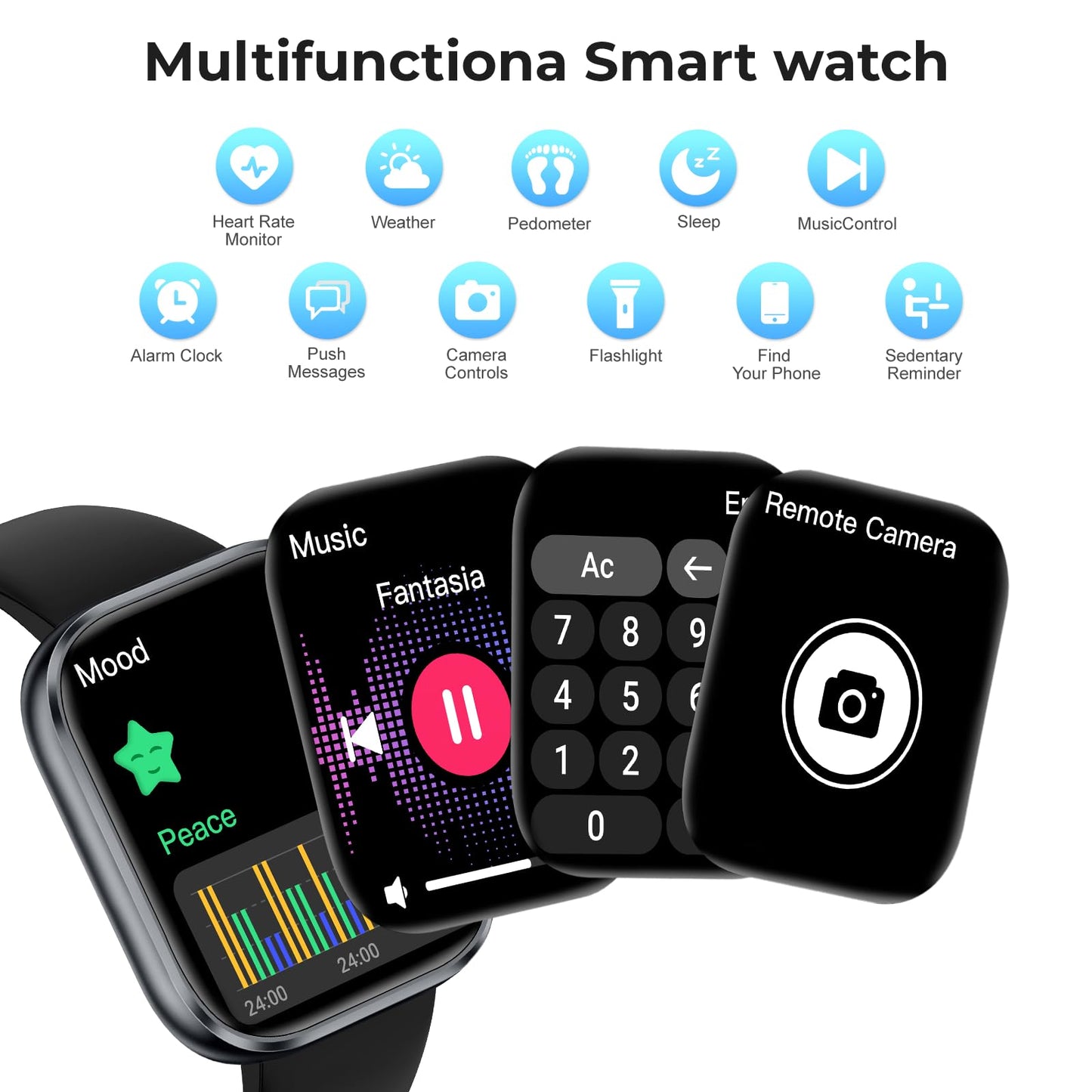 Smart Watch for Men Women, 1.83" HD Touchscreen Fitness Watch with Bluetooth Call&Message Notifications, 110+Sport Modes, 24/7 Heart Rate/Sleep Monitor, IP68 Waterproof Fitness Tracker, Grey Black
