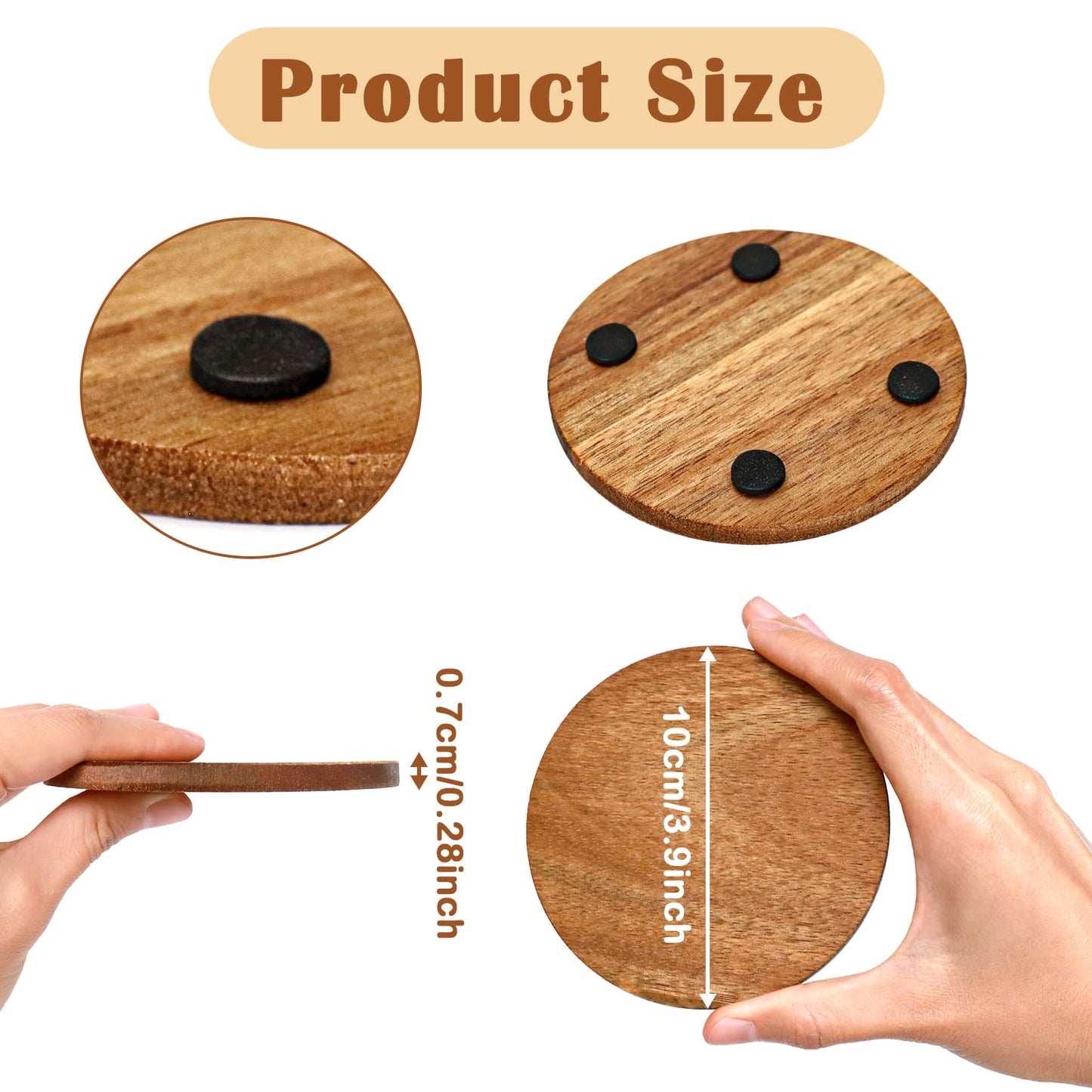 26 Pieces Unfinished Wood Coasters, 4 Inch Round Acacia Wooden Coasters for Crafts with Non-Slip Silicon Dots for DIY Stained Painting Wood Engraving Home Decoration
