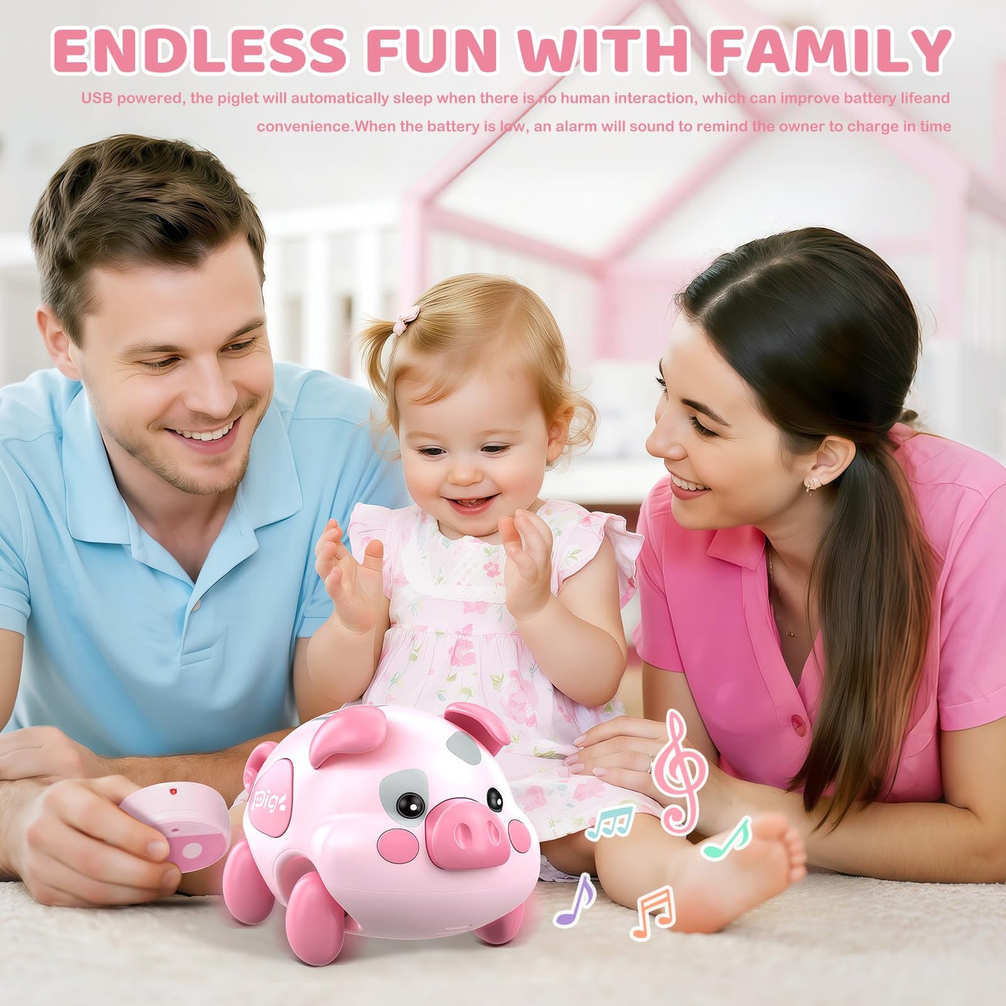 Baby Musical Toy for 6-12-18 Months, Musical Piggy Toy for Toddler 1 Year old Baby Girl, Infant Crawling Light Music Toys for Tummy Time Development, 1st Birthday Gift for Boy 7 8 9 10+ Month