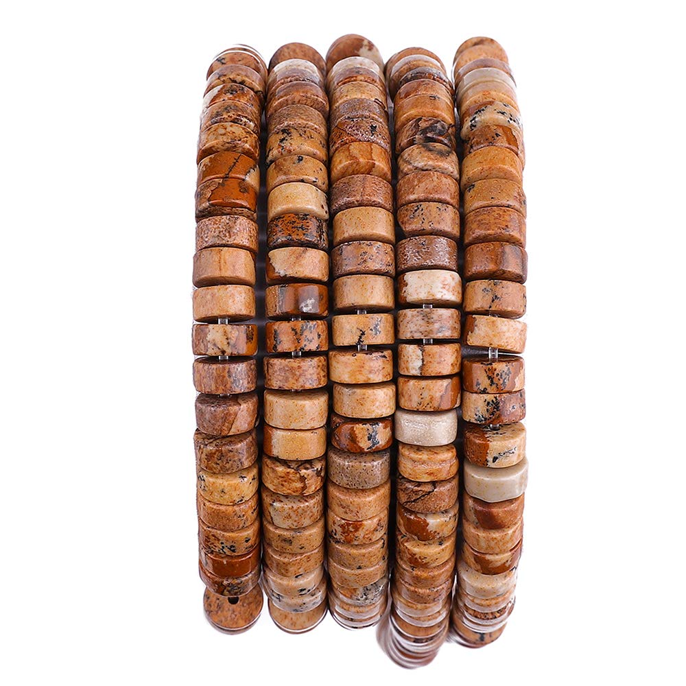 BEADIA Natural Brown Picture Jasper Spacer Beads Caps Loose Semi Gemstone for Beading Jewelry Making 6mmx3mm 38cm