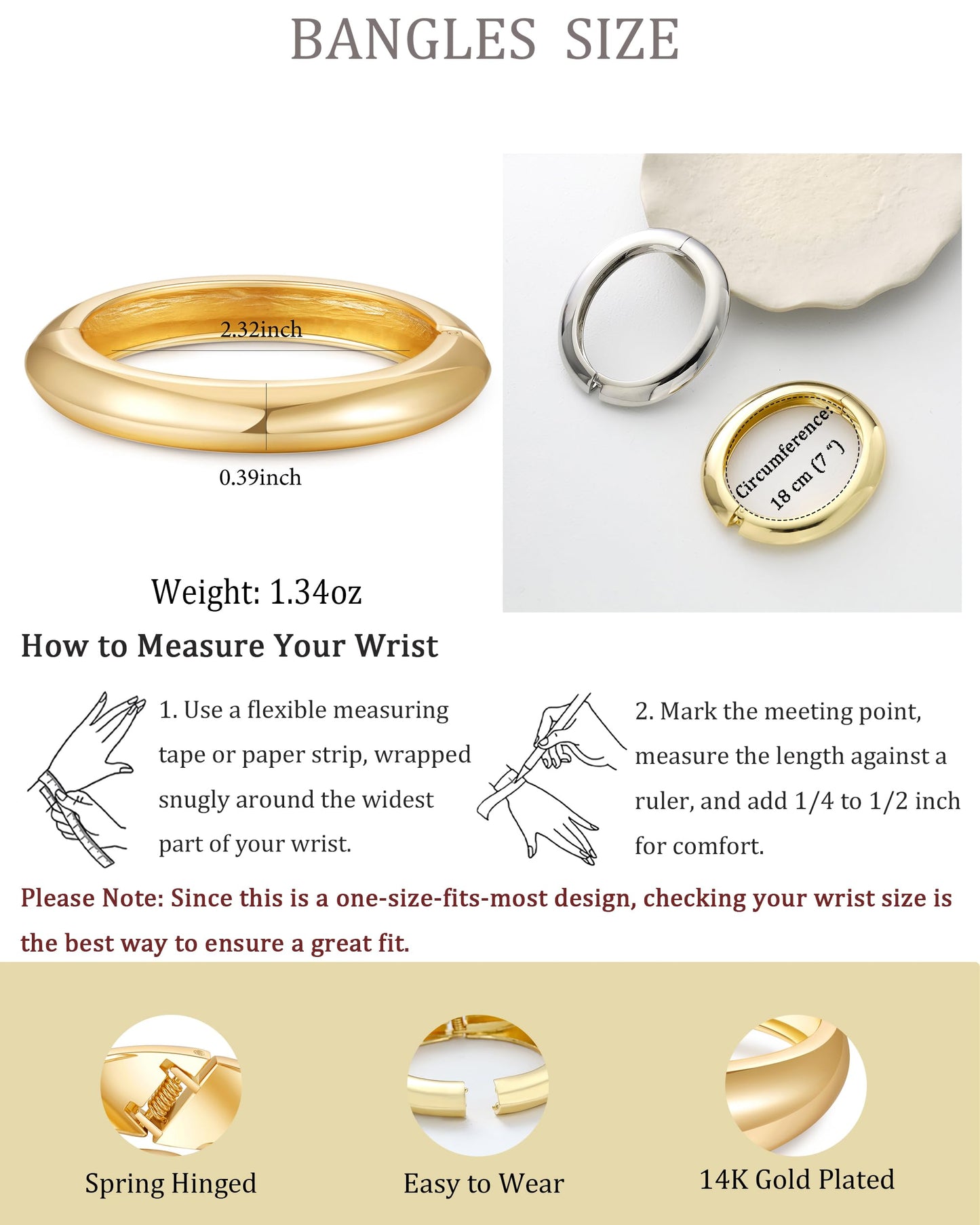 AYWFCBF 2pcs Gold Bangle Bracelets for Women, Trendy Hinged Cuff Open Wide Chunky Gold Bracelet Stack Arm Cuff Jewelry for Women