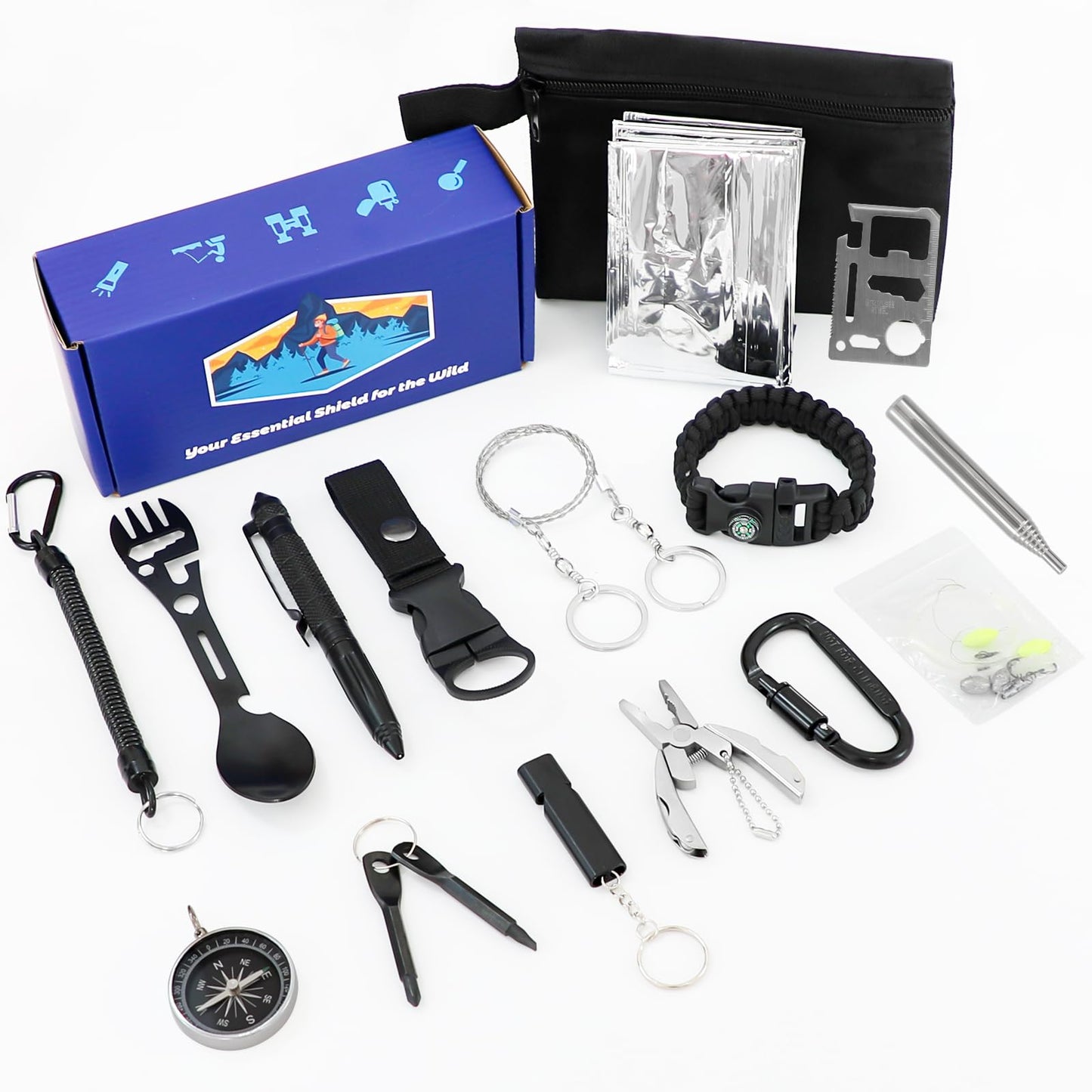 Teen Boy Gifts, Unique Graduation Gifts for Teenage Boy Ages 10 11 12 13 14 15 16 17 18, Son Boyfriend Man Toy Birthday Gifts Idea, 16 PC Survival Gear Kit Hunting Fishing Camping Accessories