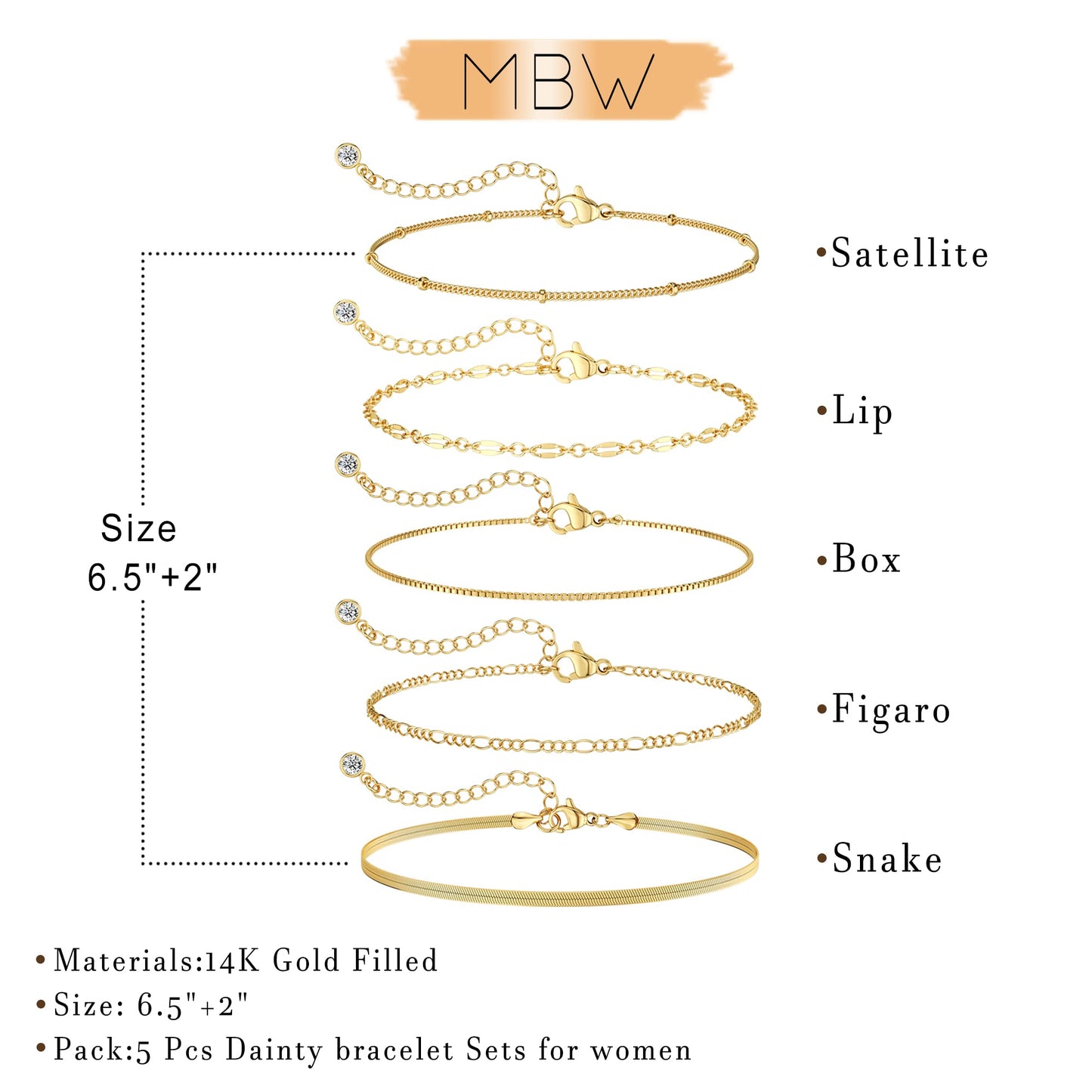 14K Gold Plated Bracelet Set for Women, Dainty Layered Bracelet Stack Simple Tiny Satellite Figaro Snake Chain Box Bracelets Cute Thin Minimalist Fashion Jewelry Gifts for Women Trendy
