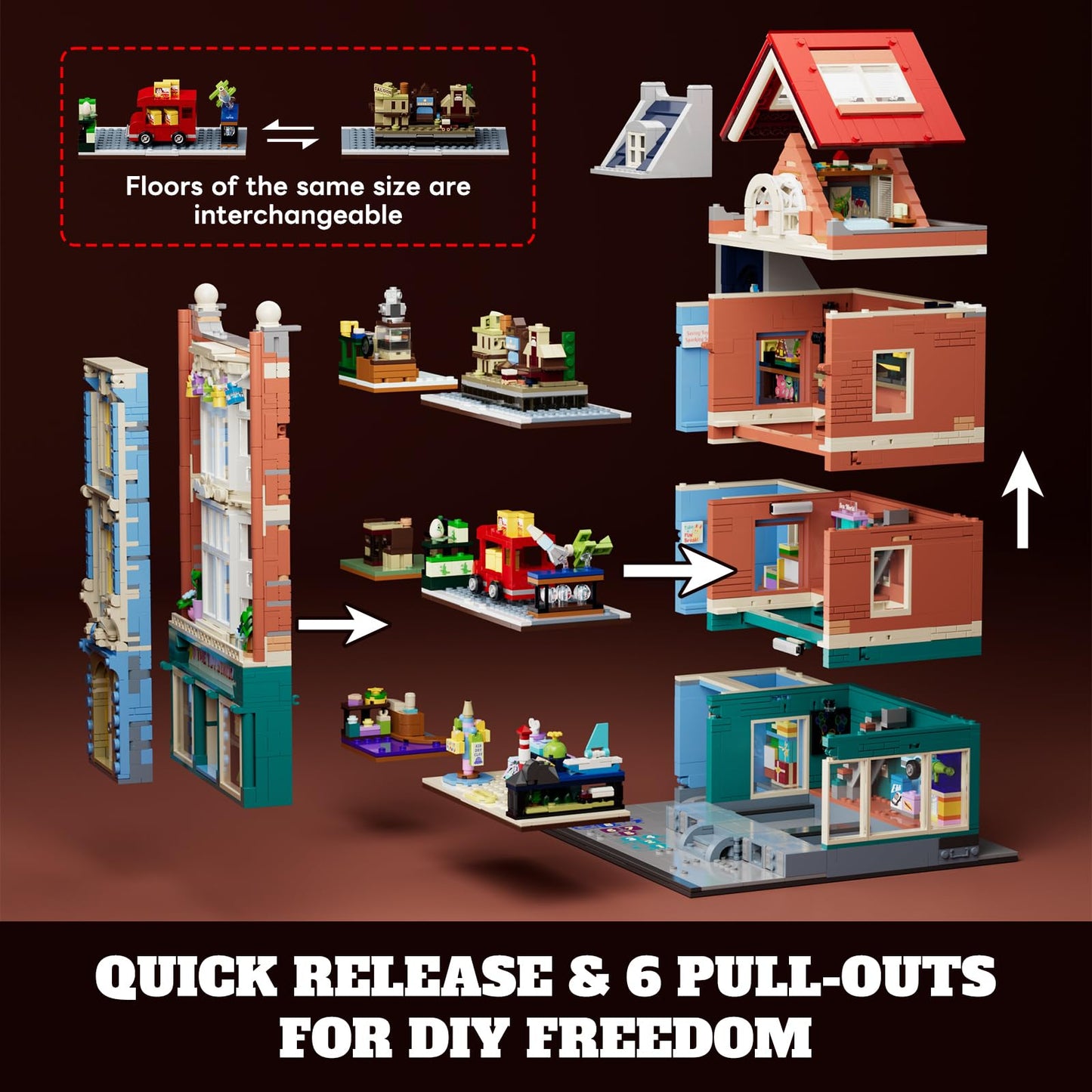 Lumibricks Toy-Store Lighting Building-Bricks Set – City Town Modular Townhouse Toy Shop Dollhouse LED Light Display Model 3086 Pcs Construction Kit for Adults and Teens