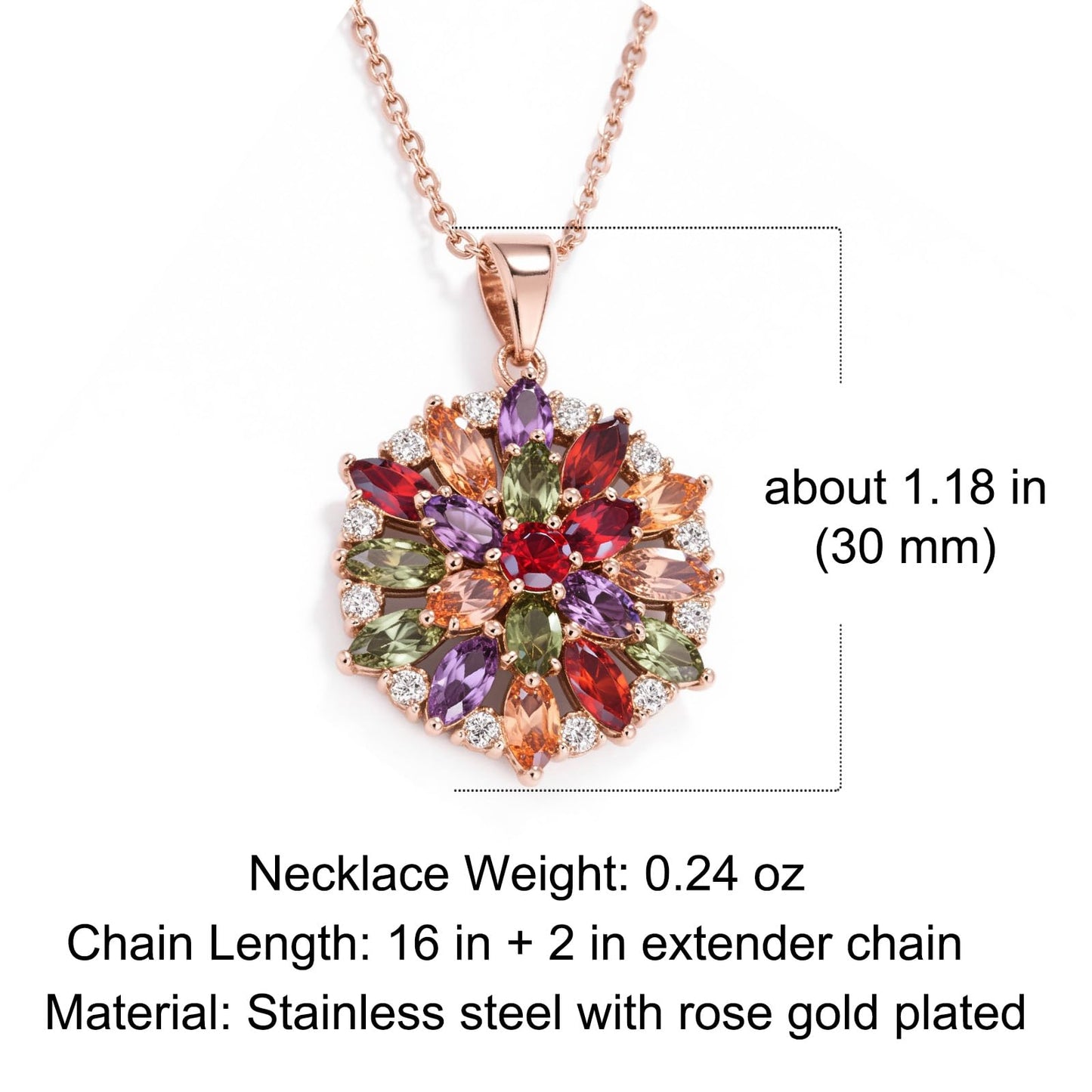 Kim Carrey Italian Elegant Rose Gold Necklace for Ladies | 18K Rose Gold Plated Necklace Pendant for Women | Gemstone necklace, Gift for Daughter, Wife, Mom, Her Jewelry (Spring)