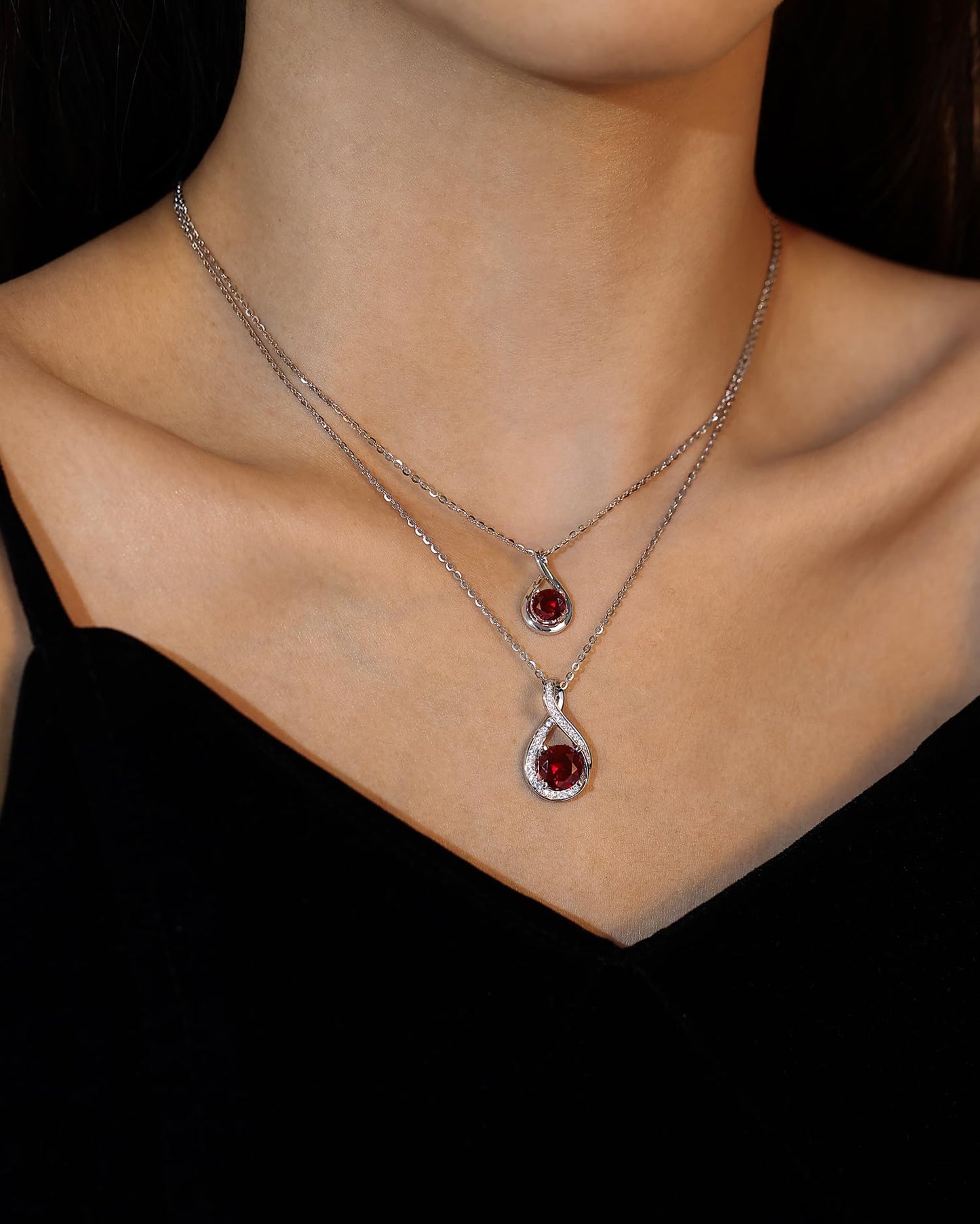 FANCIME Garnet Necklace January Birthstone for Women Sterling Silver Dainty Infinity Pendant Necklace Red Gemstone Fine Jewelry Birthday Anniversary Graduation Mothers Day Gifts for Women Her Mom