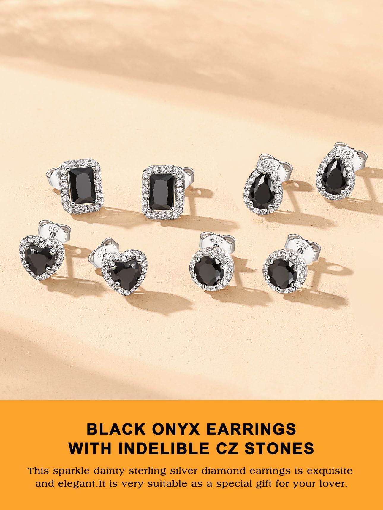 Bestyle 925 Sterling Silver Heart Birthstone Stud Earrings for Women, Black Onyx Earrings Black Diamond Stud Earrings, Women Black Silver Earrings for Everyday Wear